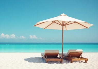 Beach umbrella tropical paradise copy space