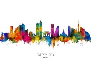 Pattaya City Skyline Watercolor