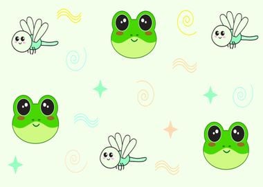 Cute Frog and Dragonfly