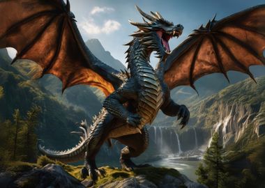 Dragon in Mountain Landscape