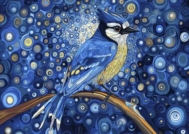 Blue Jay in a Starry Night