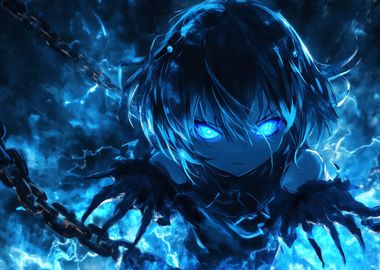 Anime Girl with Blue Flames