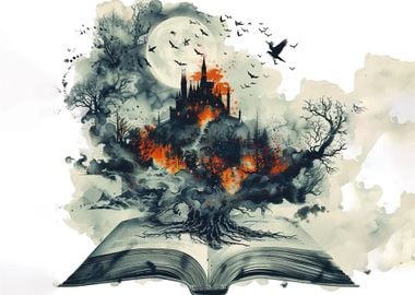 Burning Castle Book Illustration