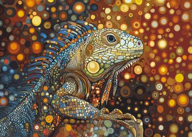 Iguana in Mosaic Art