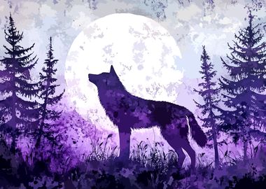 Wolf Silhouette Under Full Moon