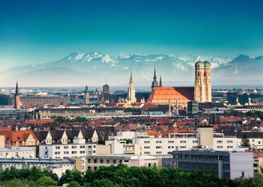 Munich Skyline with Alps