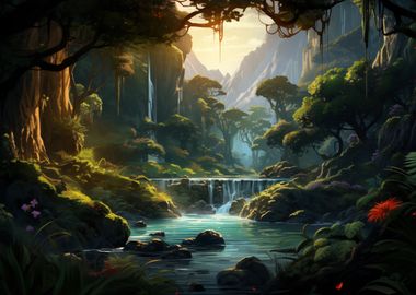 Jungle Waterfall Landscape