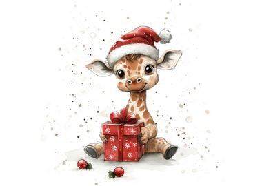 Christmas Giraffe with Gift