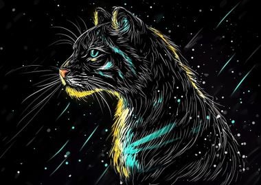 Neon Cat in Space