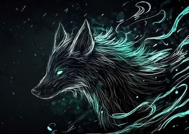 Wolf in Blue Flames