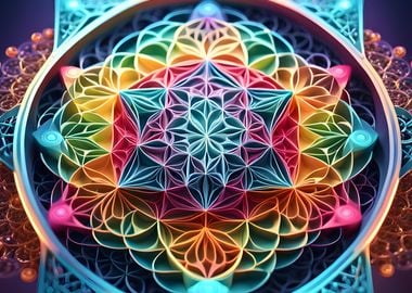 Rainbow Flower of life Mandala Art