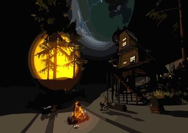 Nighttime Campfire Scene