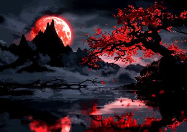 Red Moon Landscape