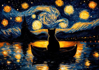 Cat under The Starry Night