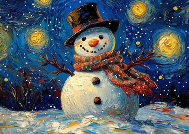 Snowman in Starry Night