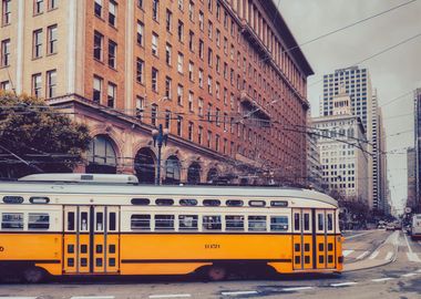 Yellow Streetcar in City