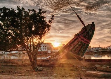 Sunset Boat in Harbor