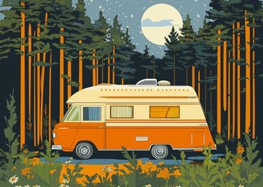 Vintage Camper in Forest