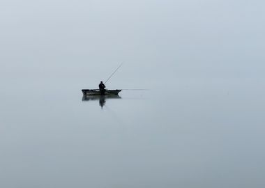 Solitary Fisherman in Fog