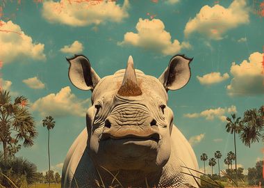 Vintage Rhino Portrait