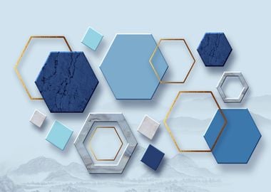 Blue & Gold Geometric Wall Art