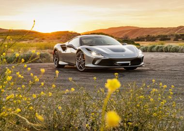 Silver Ferrari at Sunset