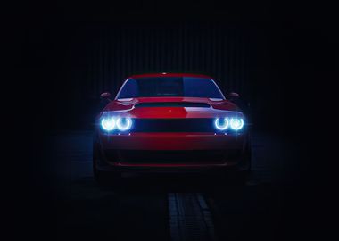 Red Dodge Muscle Car Headlights