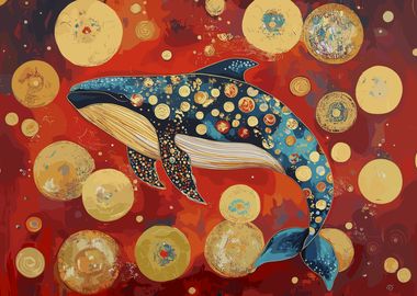 Whale in Golden Circles Gustav Klimt Style