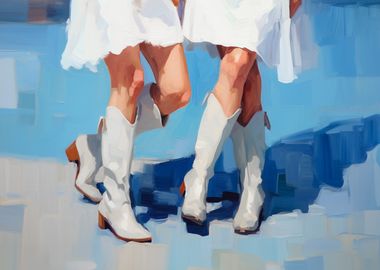 White Boots and Skirts painting, Cowgirl decor