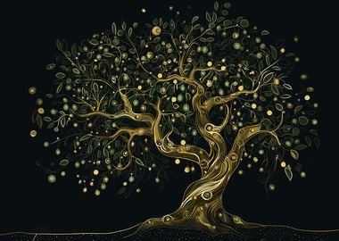 Starry Golden Olive Tree of Life