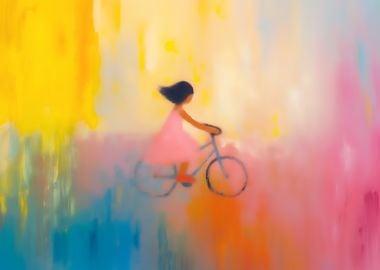 Girl Riding Bike in Watercolor