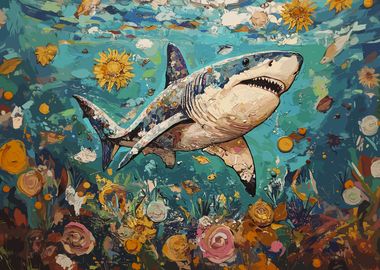 Great White Shark in Floral Sea