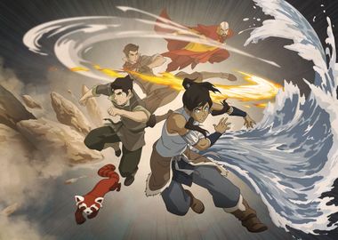 Korra, Bolin, Mako, Tenzin