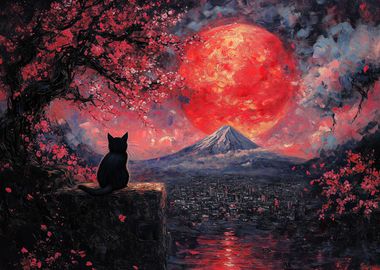 Black Cat Under Red Moon