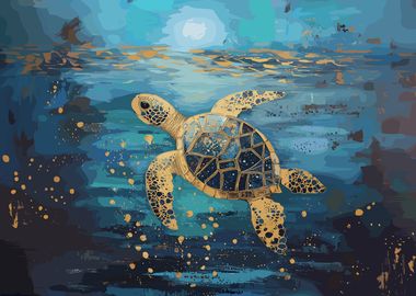 Original Golden Sea Turtle Art