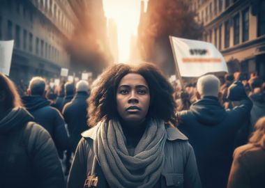 Woman in Protest Crowd