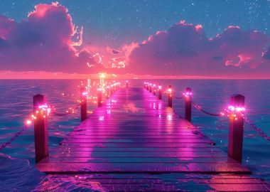 Sea Beach Pink Sunset Pier