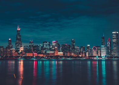 Poster Chicago Skyline With Blue Clear Sky 