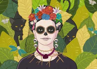 Frida Kahlo Sugar Skull Portrait Junior T-Shirt