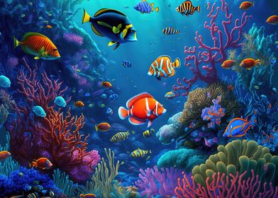 Aquarium Background Poster Ocean Sunset Blue Bubbles Red - Temu