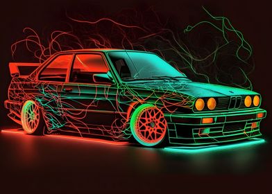 Black BMW e30, M3, 4K Poster