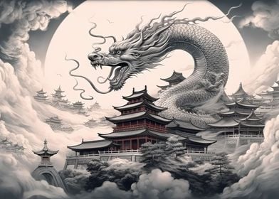 chinese dragons black and white