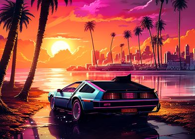 Synthwave Retro Car Sunset-preview-3