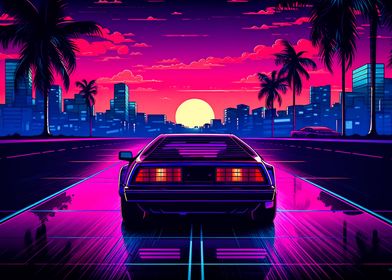 Synthwave Retro Car Sunset-preview-1