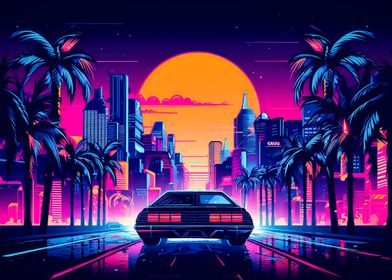 Synthwave Retro Car Sunset-preview-2