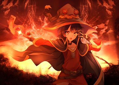 Megumin Konosuba Anime' Poster, picture, metal print, paint by Ruzerin