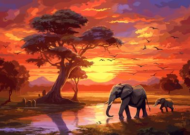 Elephants Africa Sunset-preview-0