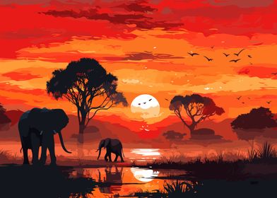 Elephants Africa Sunset-preview-3