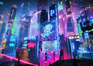 Neon Night City Landscape Cyberpunk Wallpaper by patrika