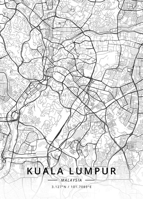 'Kuala Lumpur, Malaysia' Poster by Designer Map Art | Displate